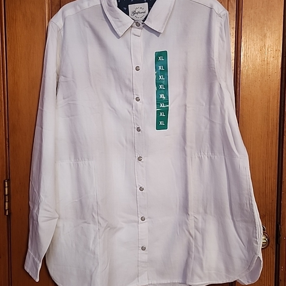 Jachs Womens Girlfriend Super Soft Feel Flannel Shirt White Size XL New